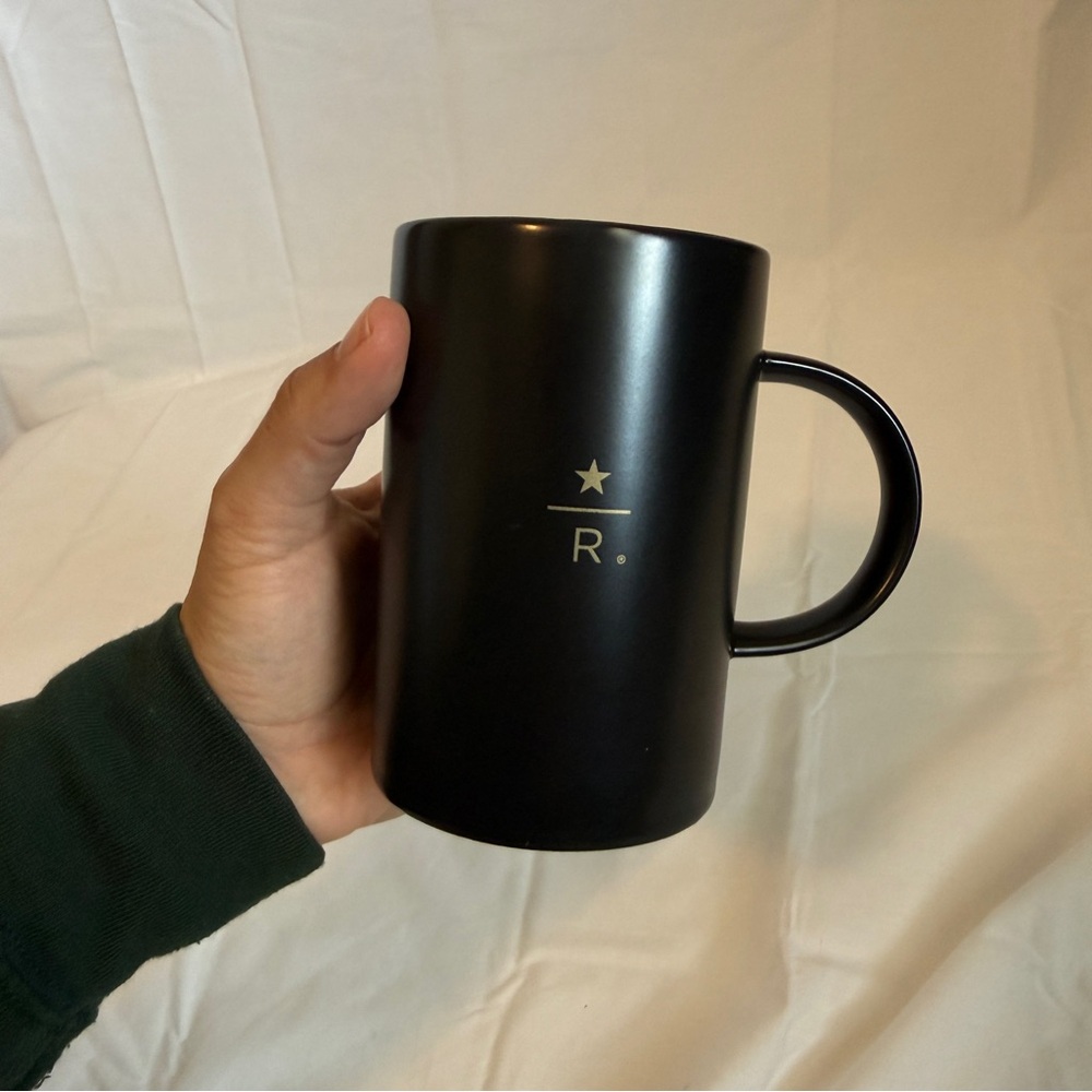Starbucks Reserve Mug Matte Black Gold Star R Logo 12oz Coffee Tea Cup 2013 Slim